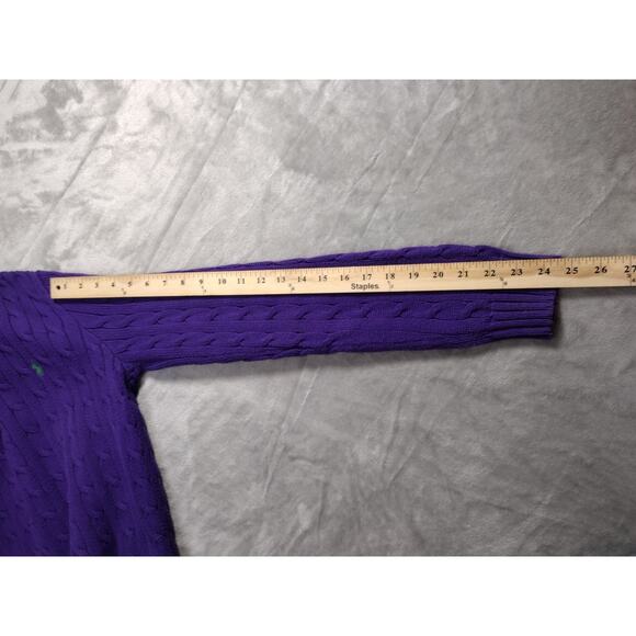 Ralph Lauren 100% Cotton Purple Cable Knit Sweater Size L Green Pony Logo - Picture 11 of 12